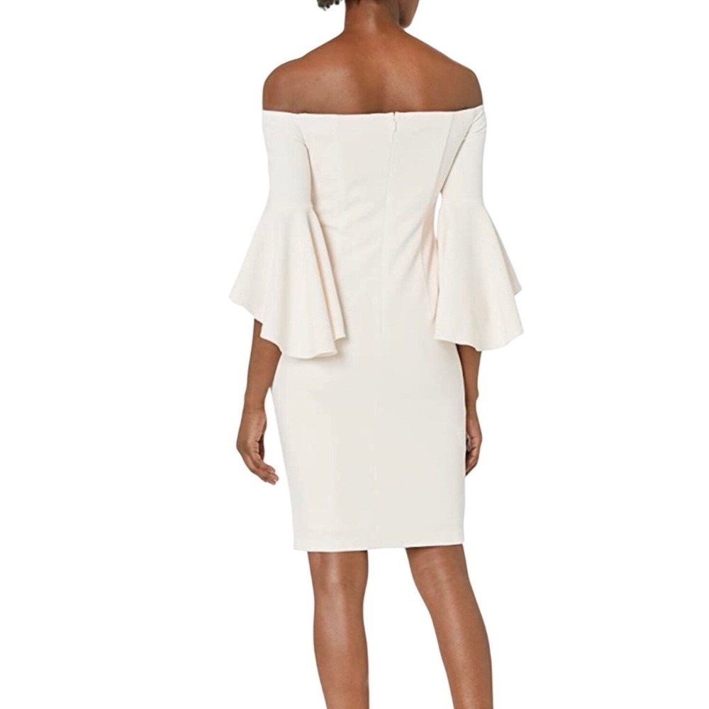 Calvin Klein Womens 10 Cream Off Shoulder Sheath Dress Bell Sleeve CD0B15DT NWT - Picture 2 of 13